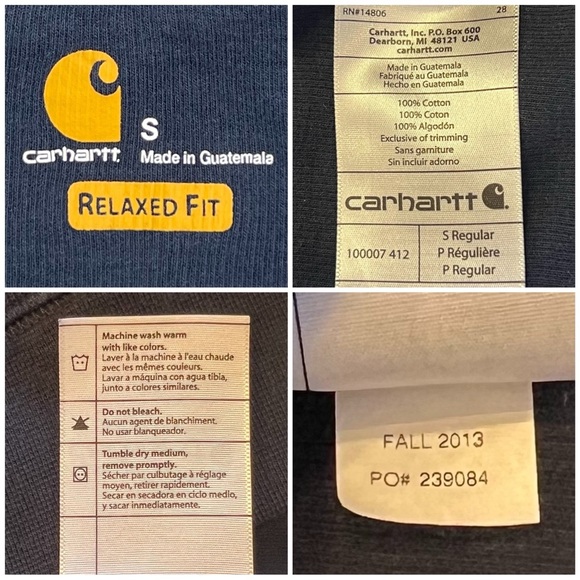 Carhartt Quarter Zip Relaxed Fit Long Sleeve Pullover Cotton Navy Blue Small S - Picture 8 of 15